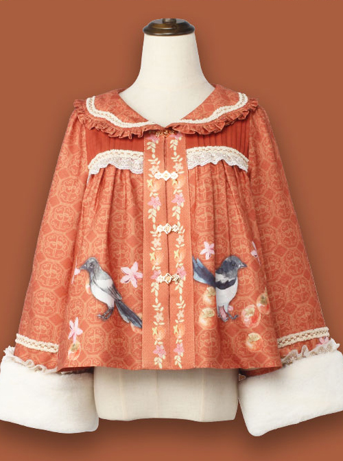 Persimmon Printing Chinese Style Sweet Lolita Thin Short Coat