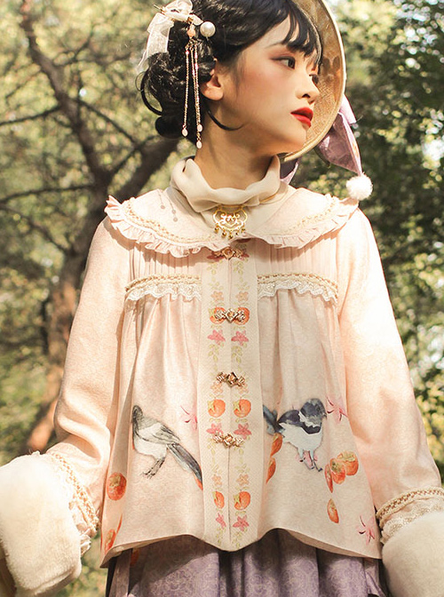 Persimmon Printing Chinese Style Sweet Lolita Thin Short Coat