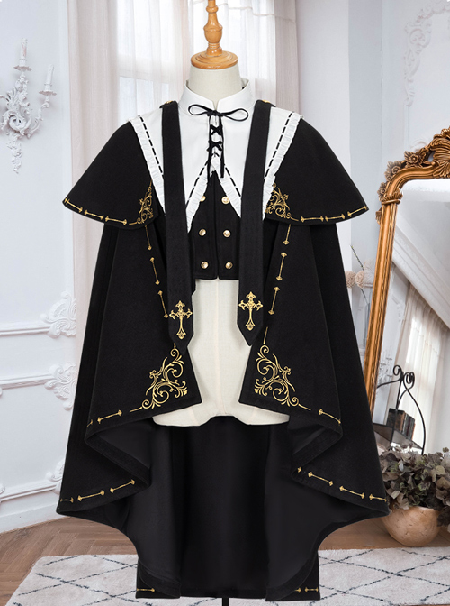 Autumn Winter Golden Embroidery Cloak School Lolita Three-piece Suit