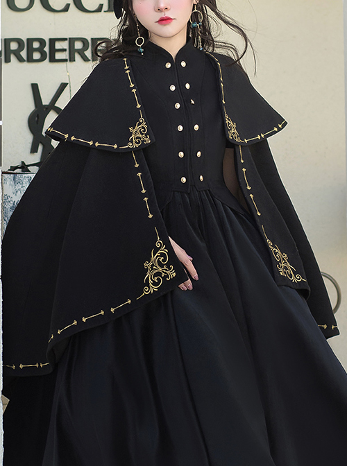 Autumn Winter Golden Embroidery Cloak School Lolita Three-piece Suit