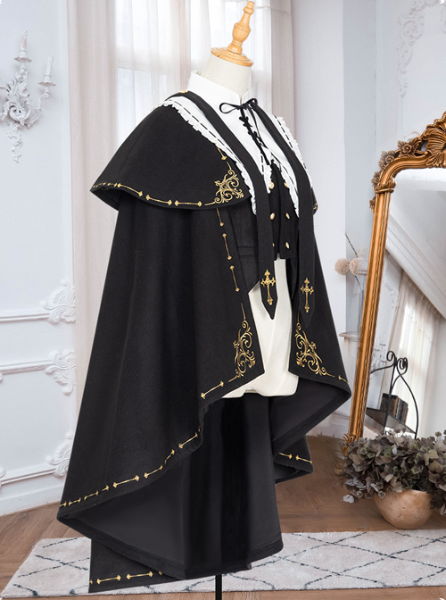 Autumn Winter Golden Embroidery Cloak School Lolita Three-piece Suit