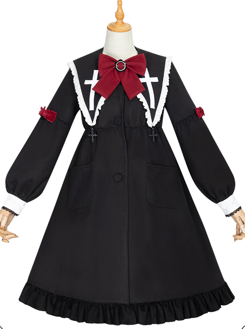 Nun Diary Series Double-faced Tweed Gothic Lolita Retro Black Coat