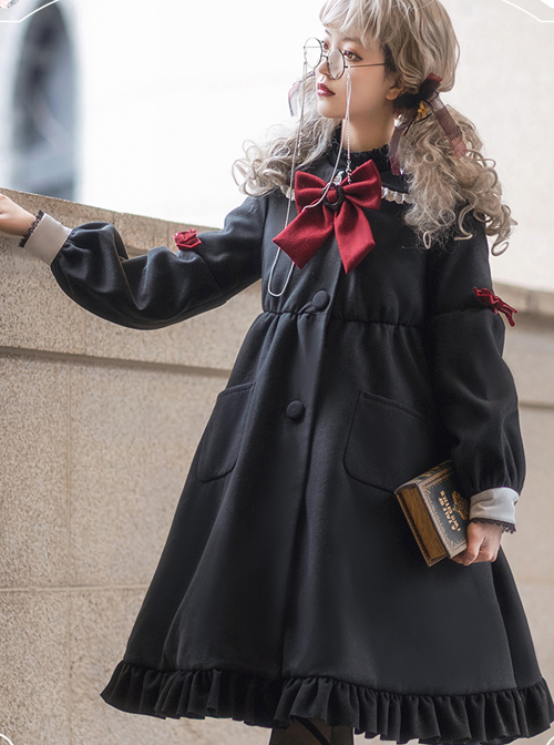 Nun Diary Series Double-faced Tweed Gothic Lolita Retro Black Coat