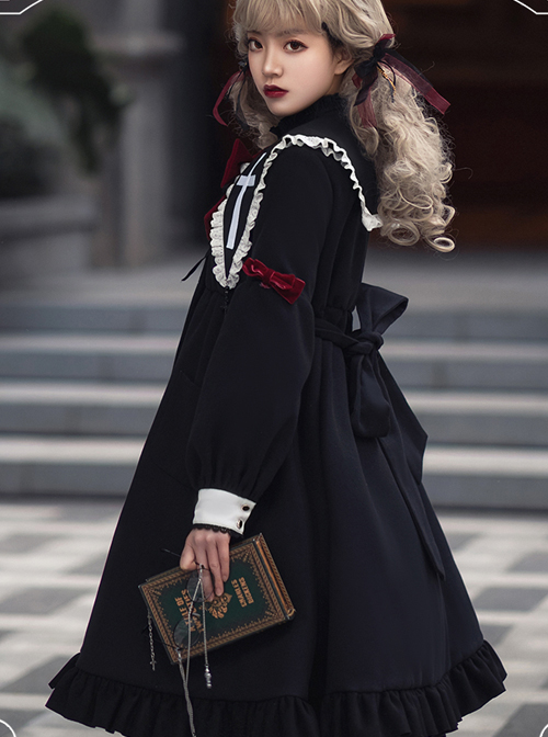 Nun Diary Series Double-faced Tweed Gothic Lolita Retro Black Coat