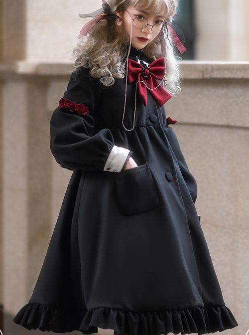 Nun Diary Series Double-faced Tweed Gothic Lolita Retro Black Coat