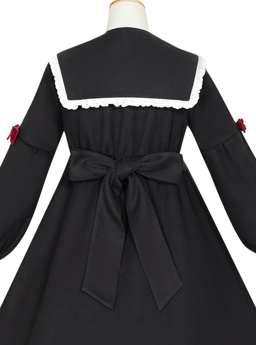 Nun Diary Series Double-faced Tweed Gothic Lolita Retro Black Coat