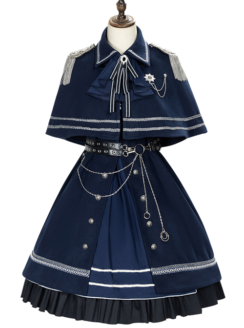 War Without War Series Military Style Lolita Autumn Winter Navy Blue Cloak