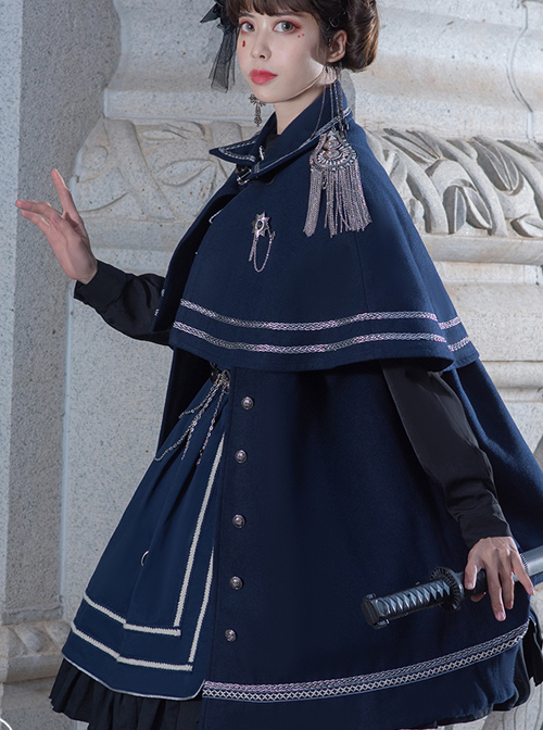 War Without War Series Military Style Lolita Autumn Winter Navy Blue Cloak