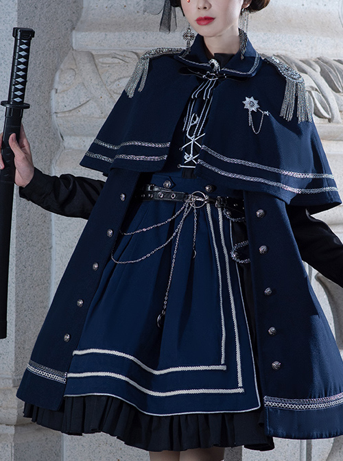 War Without War Series Military Style Lolita Autumn Winter Navy Blue Cloak