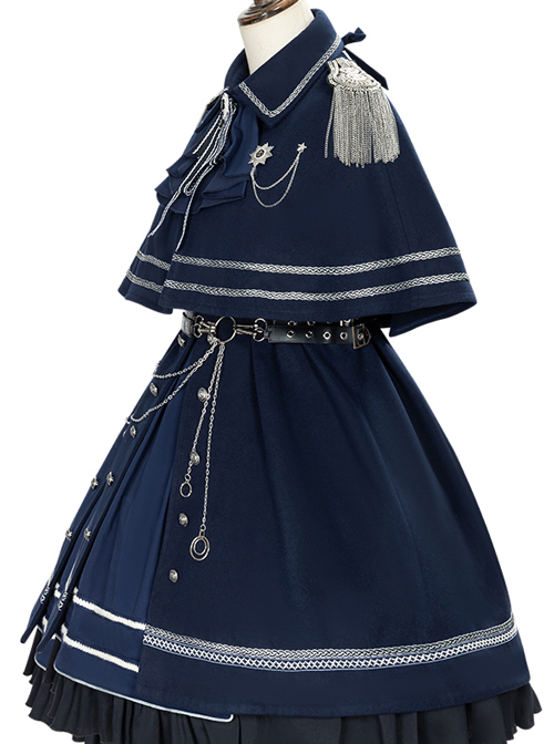 War Without War Series Military Style Lolita Autumn Winter Navy Blue Cloak