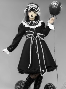 Gothic Cross White Lace Slim Black Lolita Coat