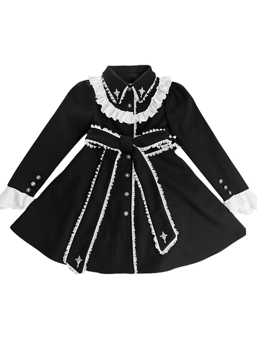 Gothic Cross White Lace Slim Black Lolita Coat