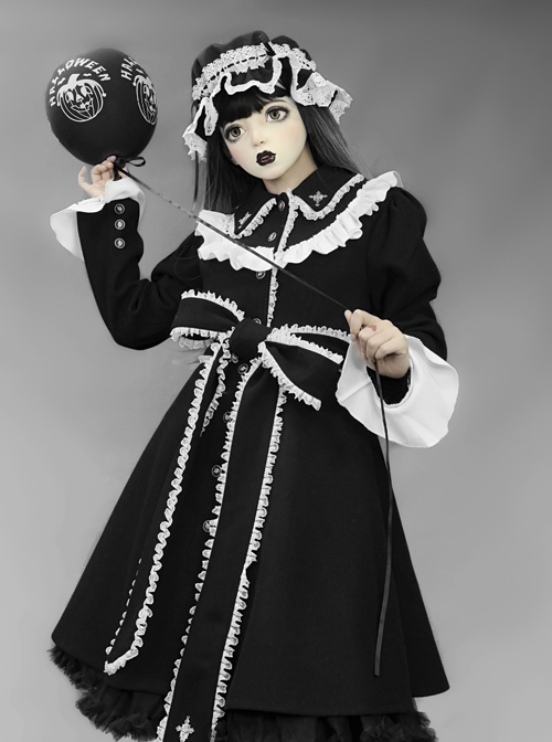 Gothic Cross White Lace Slim Black Lolita Coat