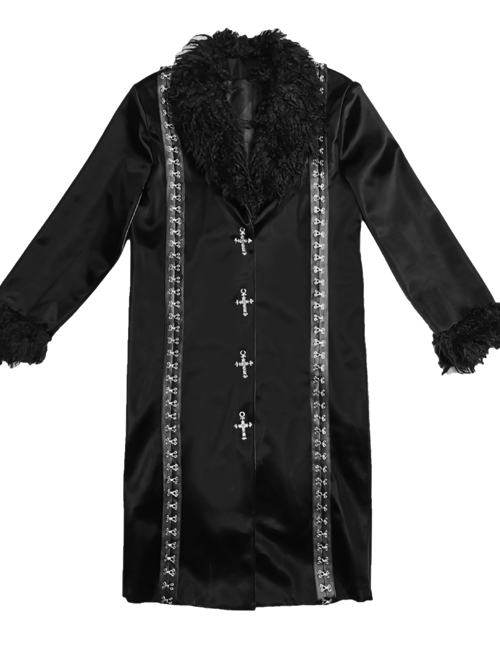 Dark Matter Series Black Plush Collar Gothic Long Coat Female