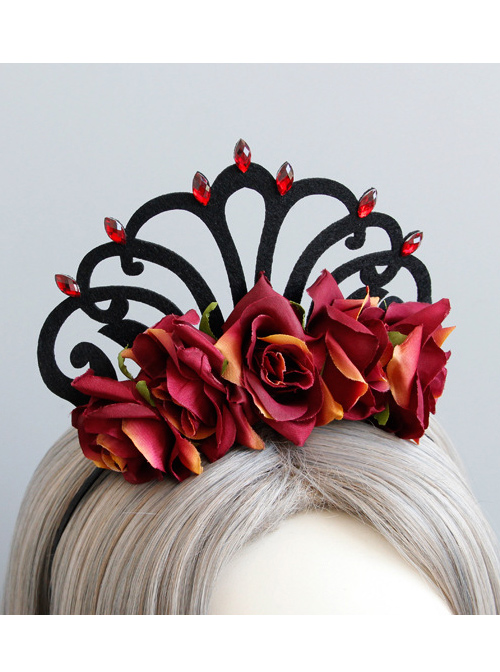 Vintage Baroque Queen Rose Crown Lolita Headband