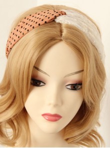 Retro Pink And Black Polka Dot And White Lace Hair Band