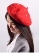 Concise Red Pure Color Pearl Lolita Beret