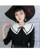 Chiffon Navy Collar Black Tied Ribbon White Decorative Small Shawl