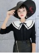 Chiffon Navy Collar Black Tied Ribbon White Decorative Small Shawl