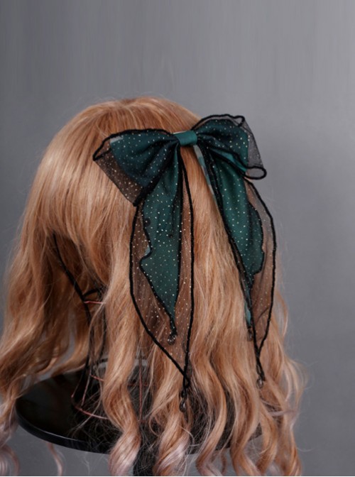 Obsidian Butterfly's Dance Emerald Lolita Hair Clip