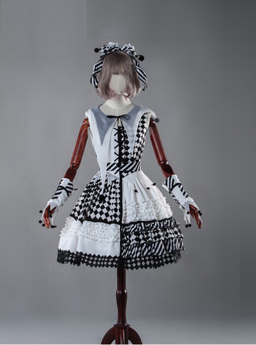 Clown Girl Series Black White Asymmetric Design Gothic Lolita False Collar