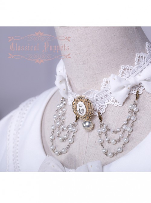 Wedding Cat Series Pearl Chain White Lace Lolita Necklace