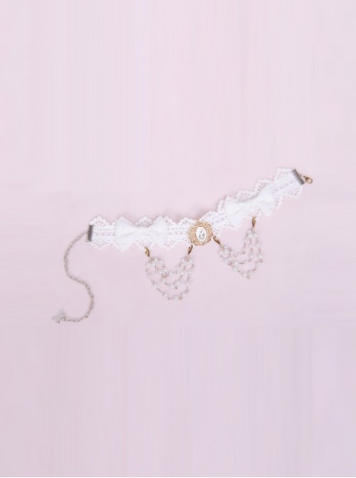 Wedding Cat Series Pearl Chain White Lace Lolita Necklace