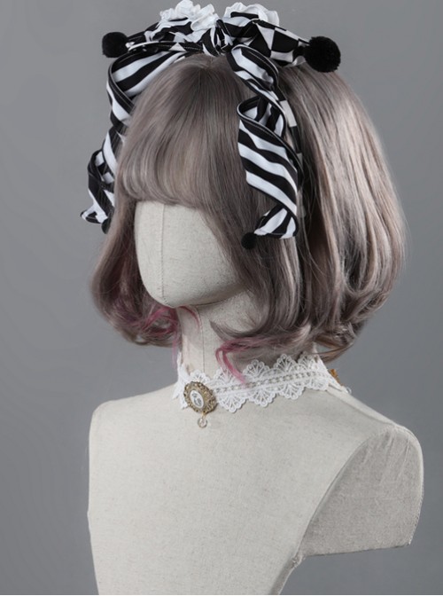 Clown Girl Series Black And White Stripes Bowknot Lolita Head Band