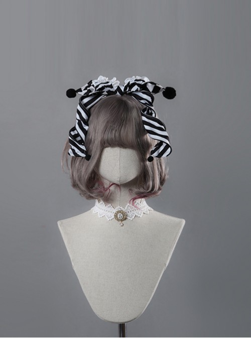 Clown Girl Series Black And White Stripes Bowknot Lolita Head Band