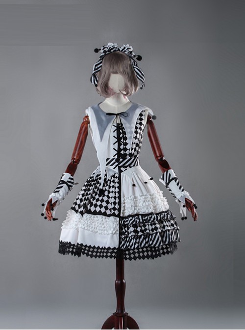 Clown Girl Series Black And White Stripes Bowknot Lolita Head Band