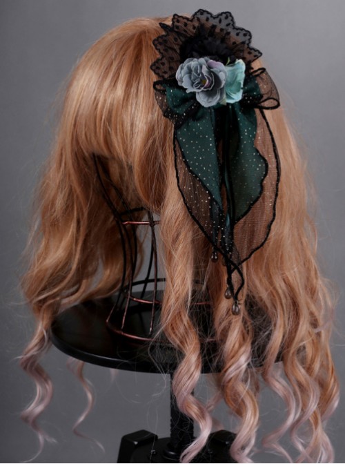 Obsidian Butterfly Dance Series Emerald Rose Gothic Lolita Hair Clip