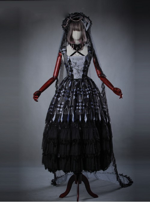 Swan Bone Series Black Swan Pearl Chain Gothic Lolita Bonnet