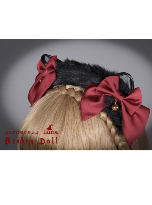 Sorceress Luna Series Black And Red Bowknot Cat Ear Lolita Head Band