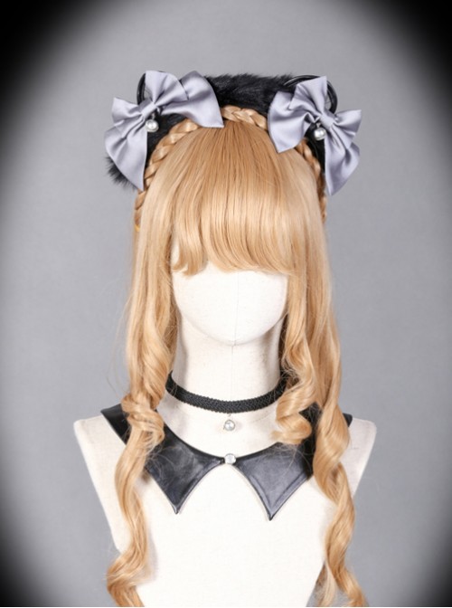 Sorceress Luna Series Black And Grey Bowknot Cat Ear Lolita Head Band