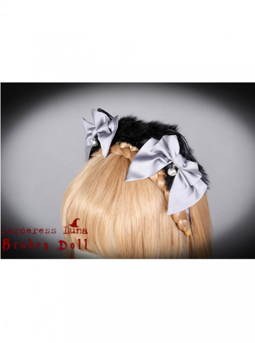 Sorceress Luna Series Black And Grey Bowknot Cat Ear Lolita Head Band