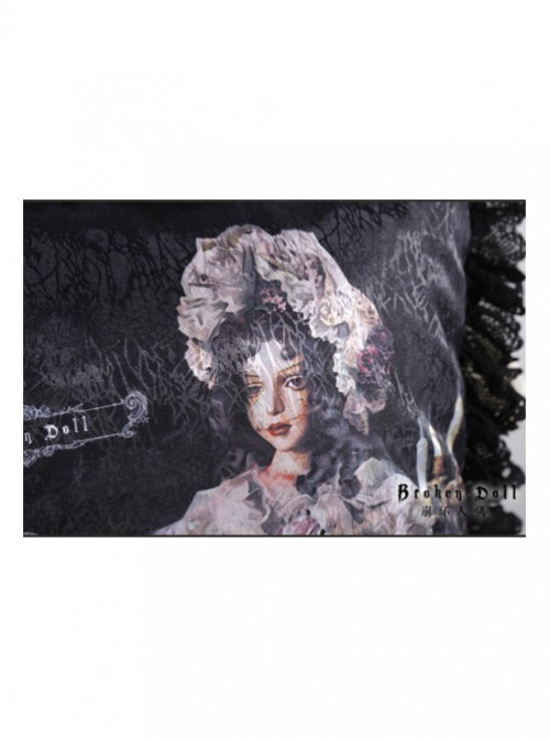 The Bride Doll Series Lace Bowknot Crow Cyan Lolita Cushion Cover