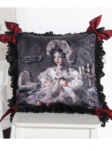The Bride Doll Series Lace Bowknot Black Tea Lolita Cushion Cover