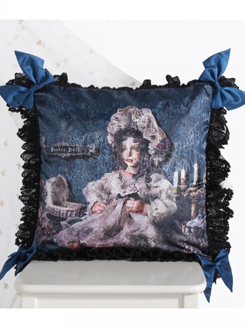 The Bride Doll Series Lace Bowknot Indigo Lolita Cushion Cover