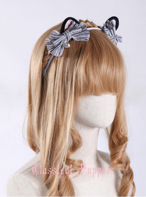 Cats Series Tabby Kitty Silver Gray Bowknot Cat Ears Lolita Head Band