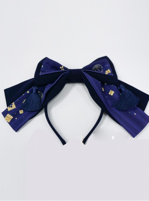 Kaguya Rabbit Series Gorgeous Design Bowknot Navy Blue Lolita Head Band