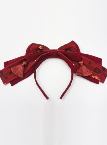 Kaguya Rabbit Series Gorgeous Design Bowknot Wine Red Lolita Head Band