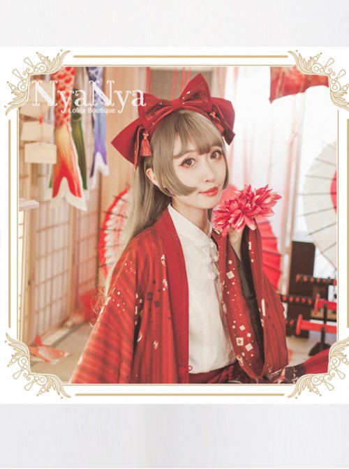 Kaguya Rabbit Series Gorgeous Design Bowknot Wine Red Lolita Head Band