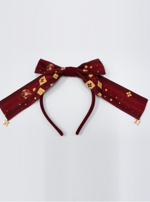 Kaguya Rabbit Series Wine Red Long Tail Concise Design Bowknot Lolita Head Band