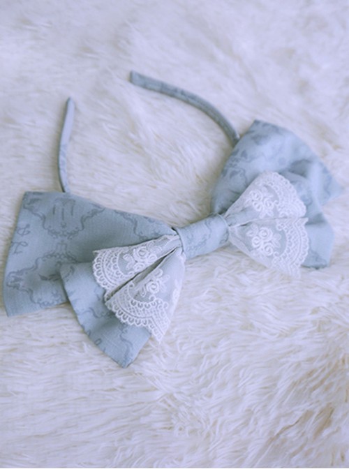 Love And Death Series Printing Bowknot Blue Gray Lolita Head Band