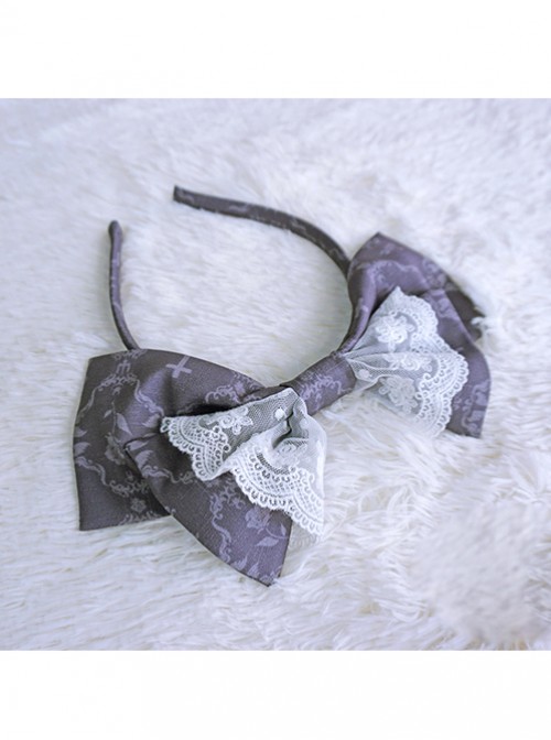 Love And Death Series Printing Bowknot Gray White Lolita Head Band