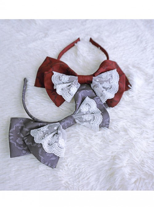 Love And Death Series Printing Bowknot Gray White Lolita Head Band