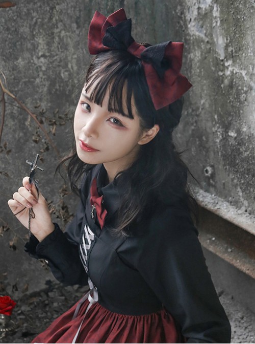 Love And Death Series Printing Bowknot Red Black Lolita Head Band