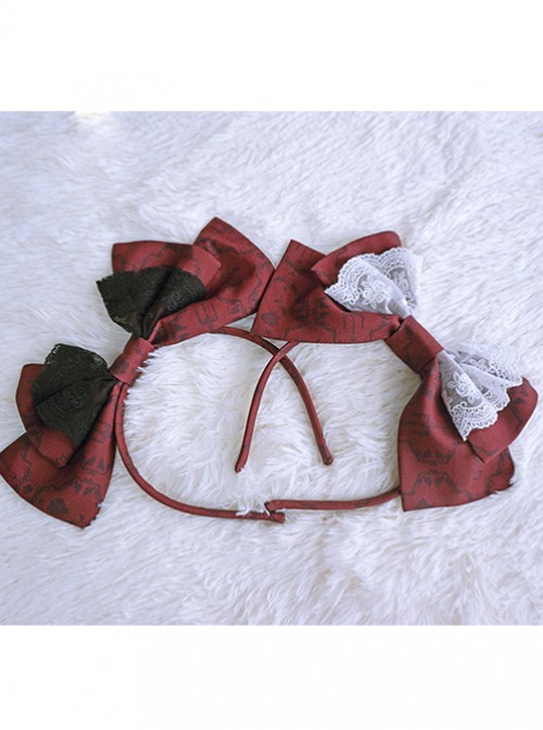 Love And Death Series Printing Bowknot Red White Lolita Head Band