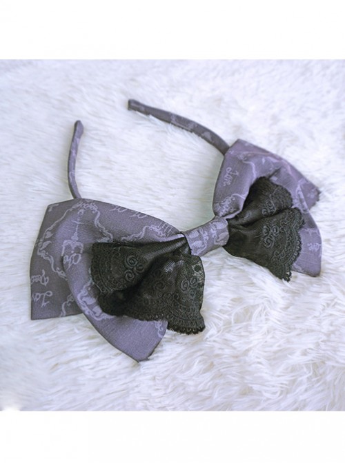 Love And Death Series Printing Bowknot Gray Black Lolita Head Band