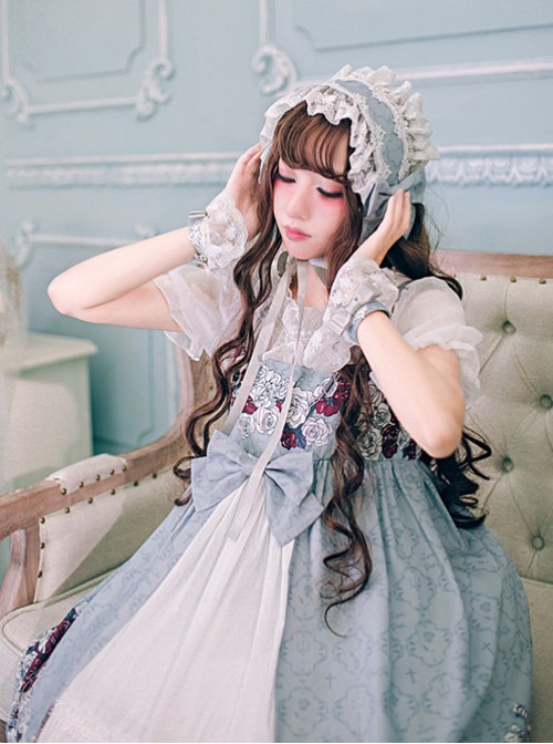 Love And Death Series Cross Pendant Gray White Lace Lolita Hair Band